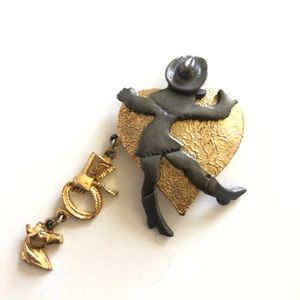 Ultra Craft Gold and Pewter Cowgirl Brooch Pin